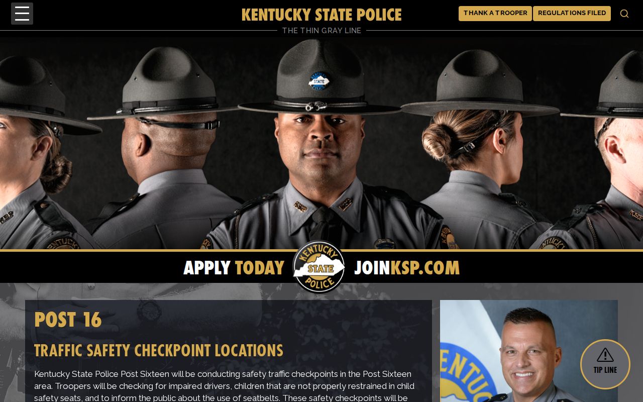 Kentucky State Police Post 16 checkpoint information page